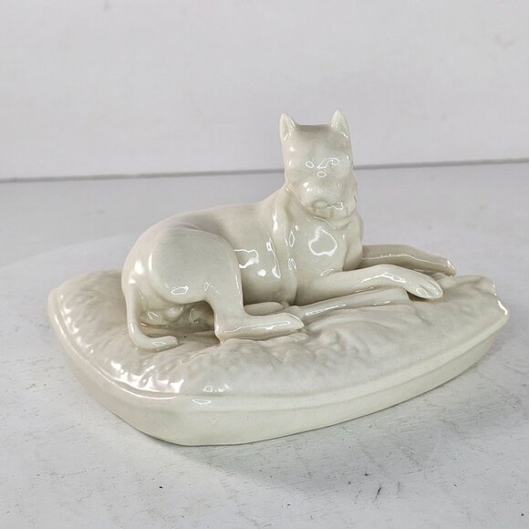 Belleek Pottery Boxer Dog Figurine On Cushion Pillow Porcelain Ireland Vintage - Picture 10 of 11